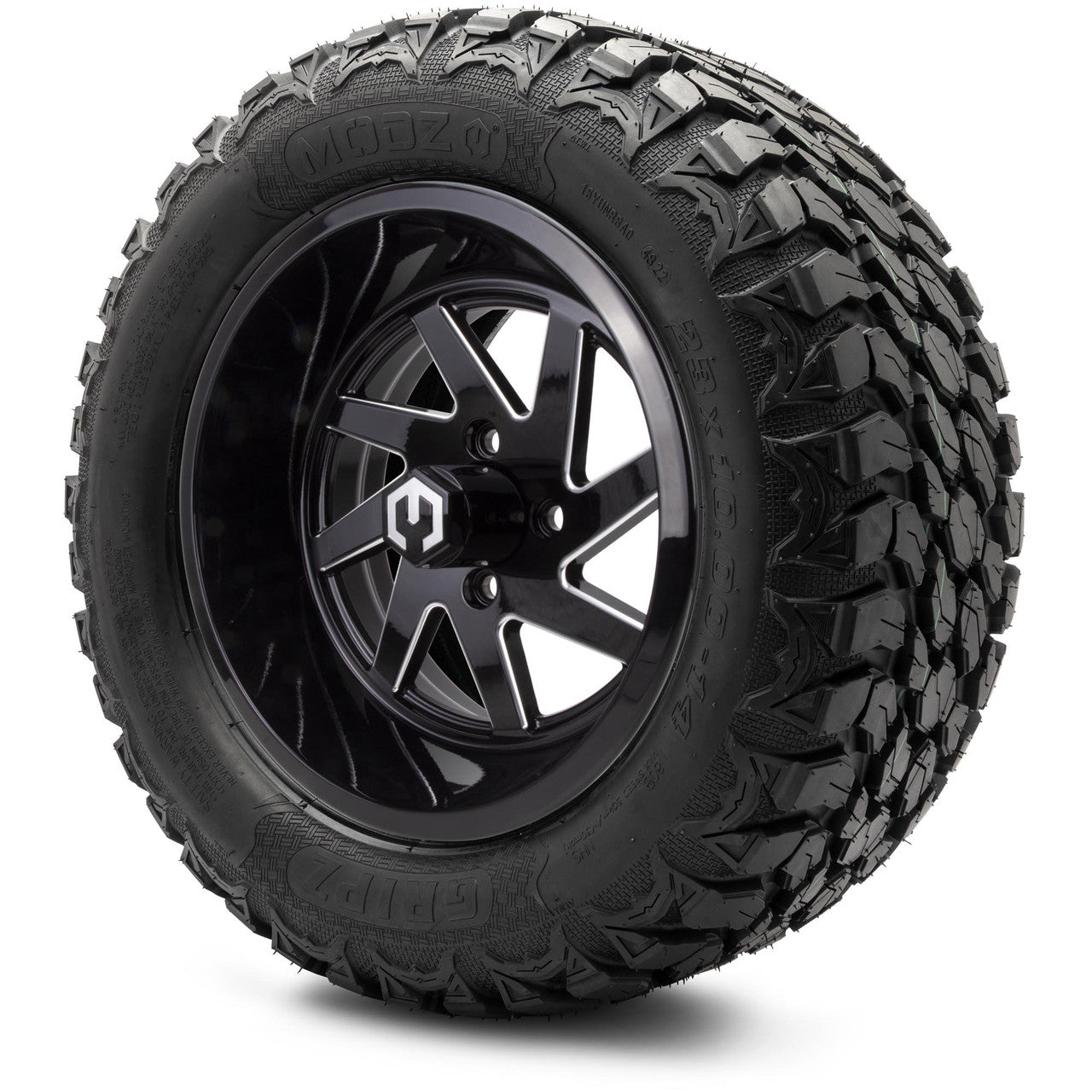 MODZ® 14" Fury Glossy Black with Ball Mill Wheels & Off-Road Tires Combo