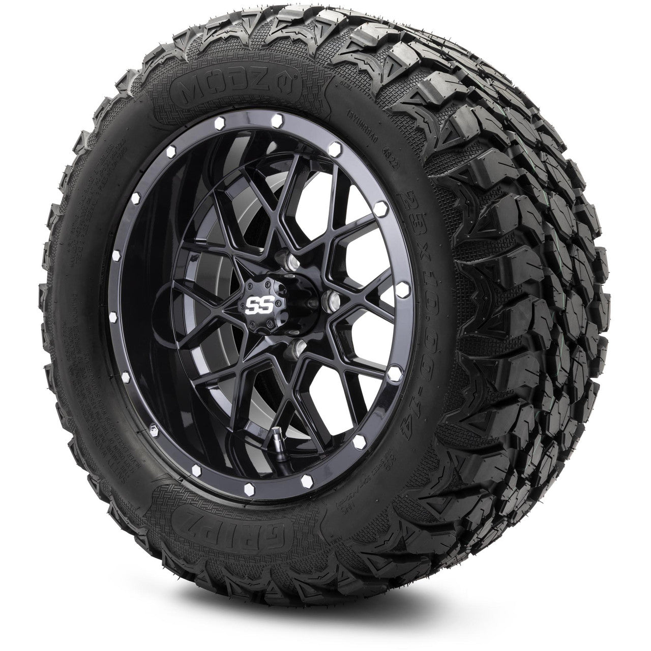 MODZ® 14" Vortex Glossy Black Wheels & Off-Road Tires Combo