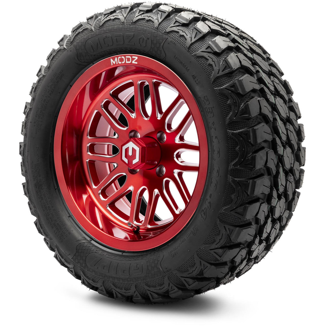 MODZ® 14" Mayhem Brushed Red with Ball Mill Wheels & Off-Road Tires Combo