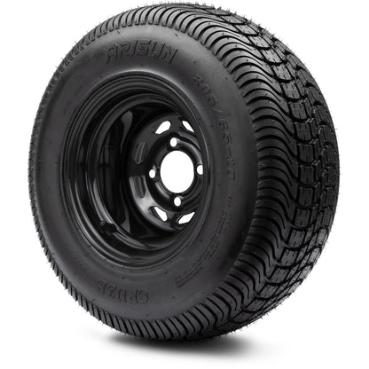 MODZ® 10" Steel D-Window Glossy Black Wheels & Street Tires Combo
