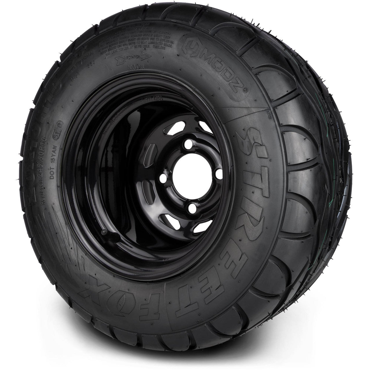 MODZ® 10" Steel D-Window Glossy Black Wheels & Street Tires Combo