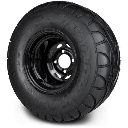 MODZ® 10" Steel D-Window Glossy Black Wheels & Street Tires Combo