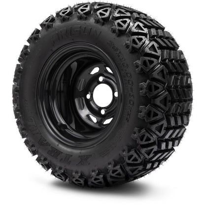 MODZ® 10" Steel D-Window Glossy Black Wheels & Off-Road Tires Combo