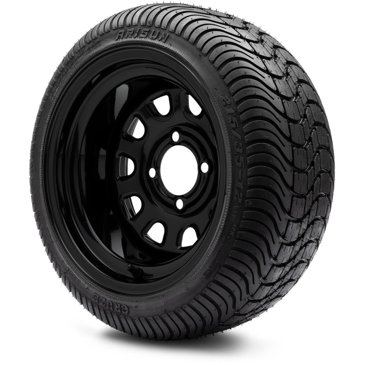 MODZ® 12" Steel D-Window Glossy Black Wheels & Street Tires Combo