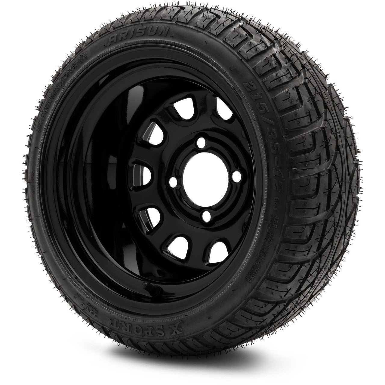 MODZ® 12" Steel D-Window Glossy Black Wheels & Street Tires Combo