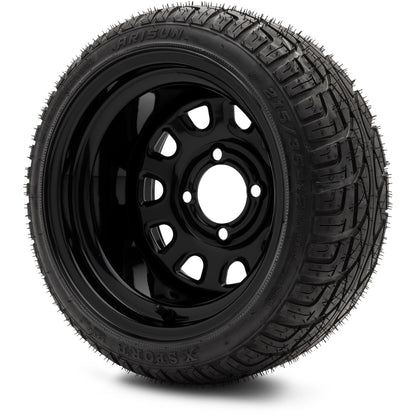 MODZ® 12" Steel D-Window Glossy Black Wheels & Street Tires Combo