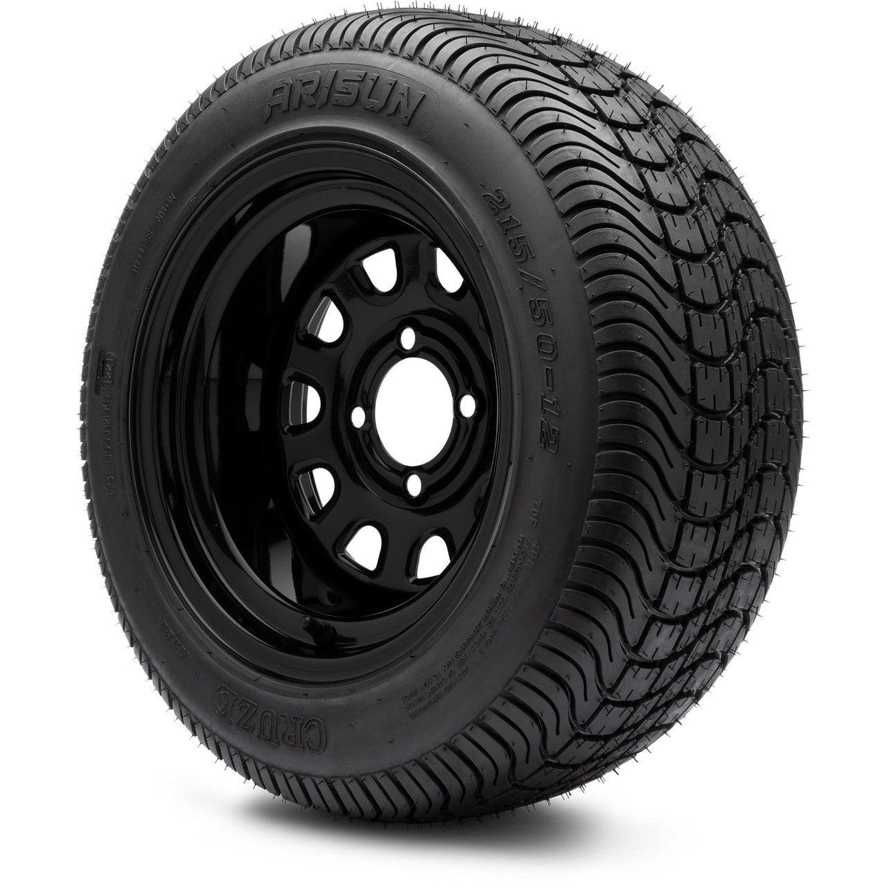 MODZ® 12" Steel D-Window Glossy Black Wheels & Street Tires Combo