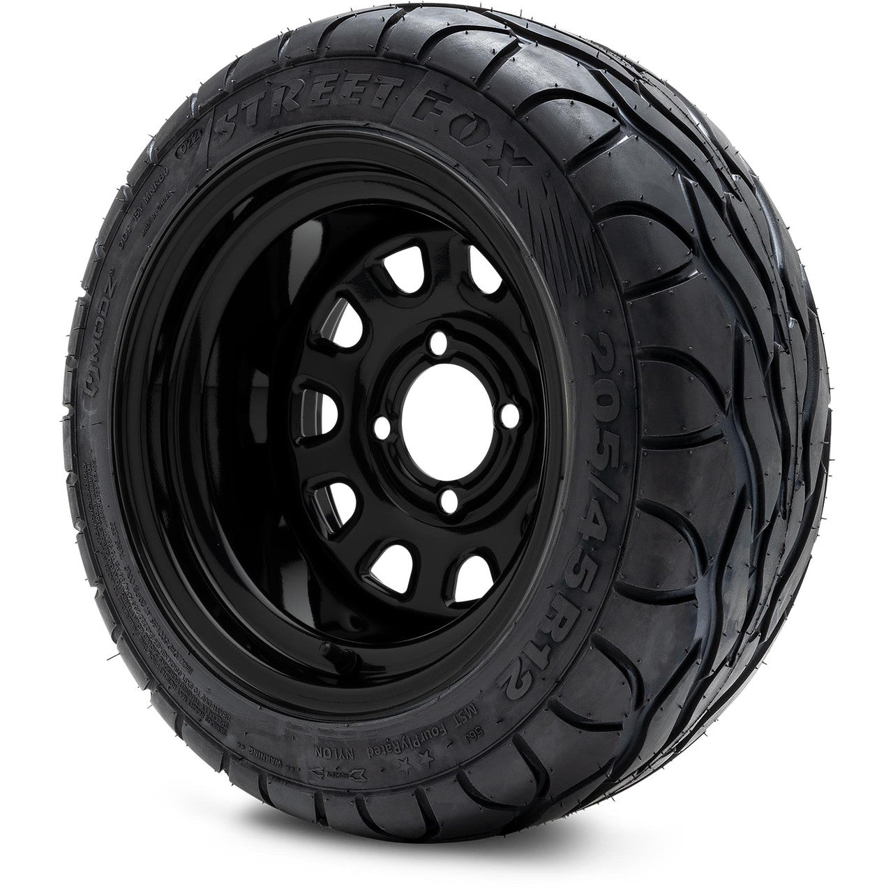 MODZ® 12" Steel D-Window Glossy Black Wheels & Street Tires Combo