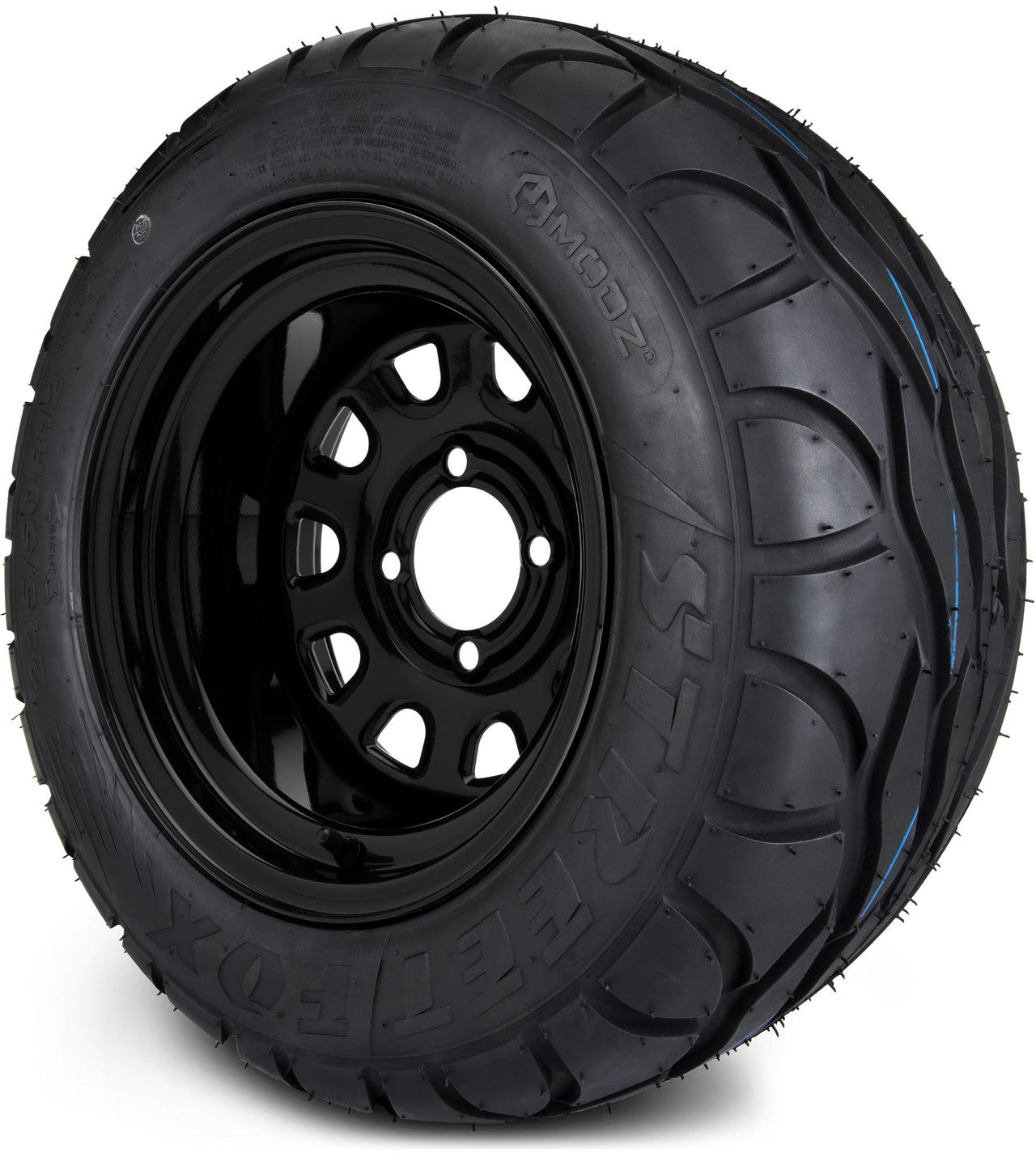 MODZ® 12" Steel D-Window Glossy Black Wheels & Street Tires Combo