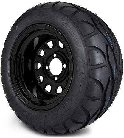 MODZ® 12" Steel D-Window Glossy Black Wheels & Street Tires Combo