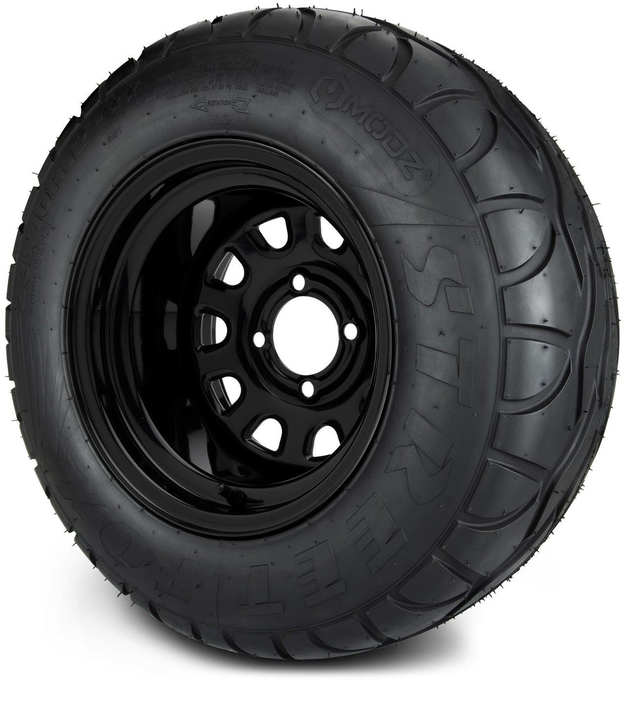 MODZ® 12" Steel D-Window Glossy Black Wheels & Street Tires Combo