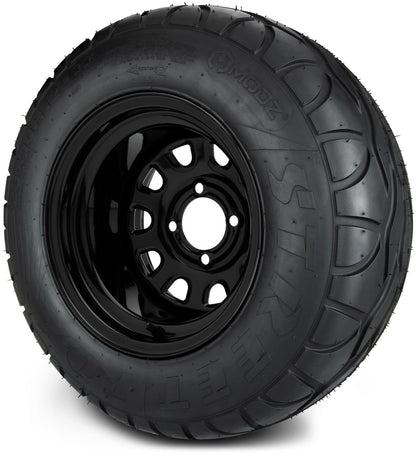 MODZ® 12" Steel D-Window Glossy Black Wheels & Street Tires Combo