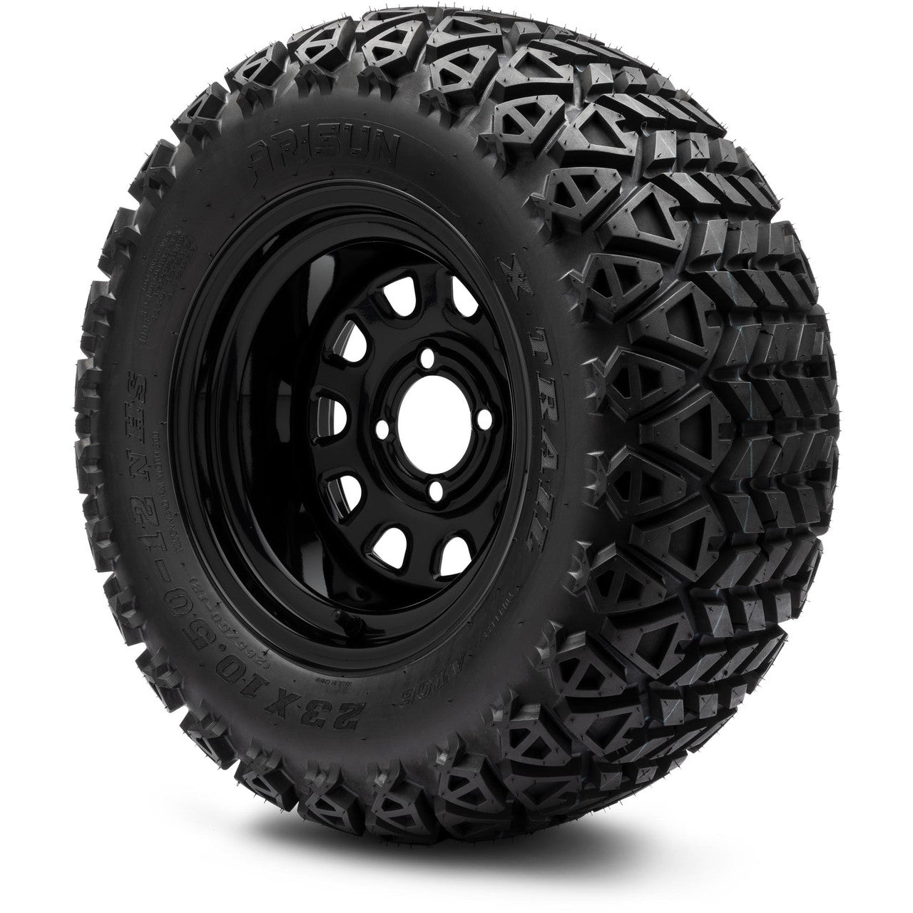 MODZ® 12" Steel D-Window Glossy Black Wheels & Off-Road Tires Combo