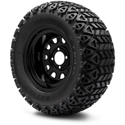 MODZ® 12" Steel D-Window Glossy Black Wheels & Off-Road Tires Combo