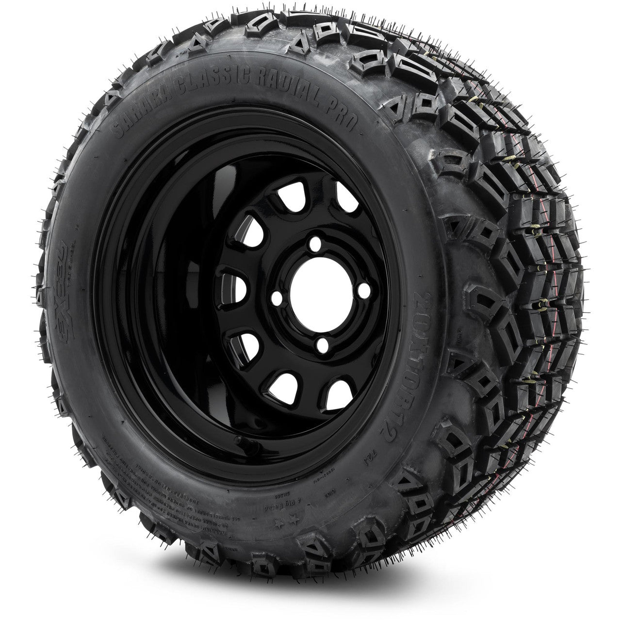 MODZ® 12" Steel D-Window Glossy Black Wheels & Off-Road Tires Combo