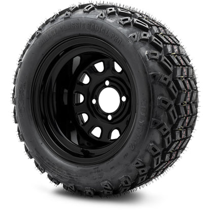 MODZ® 12" Steel D-Window Glossy Black Wheels & Off-Road Tires Combo