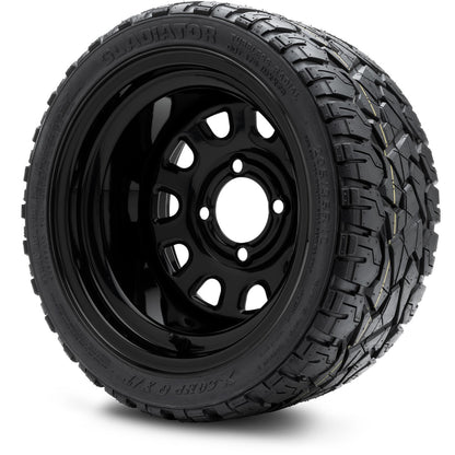 MODZ® 12" Steel D-Window Glossy Black Wheels & Off-Road Tires Combo