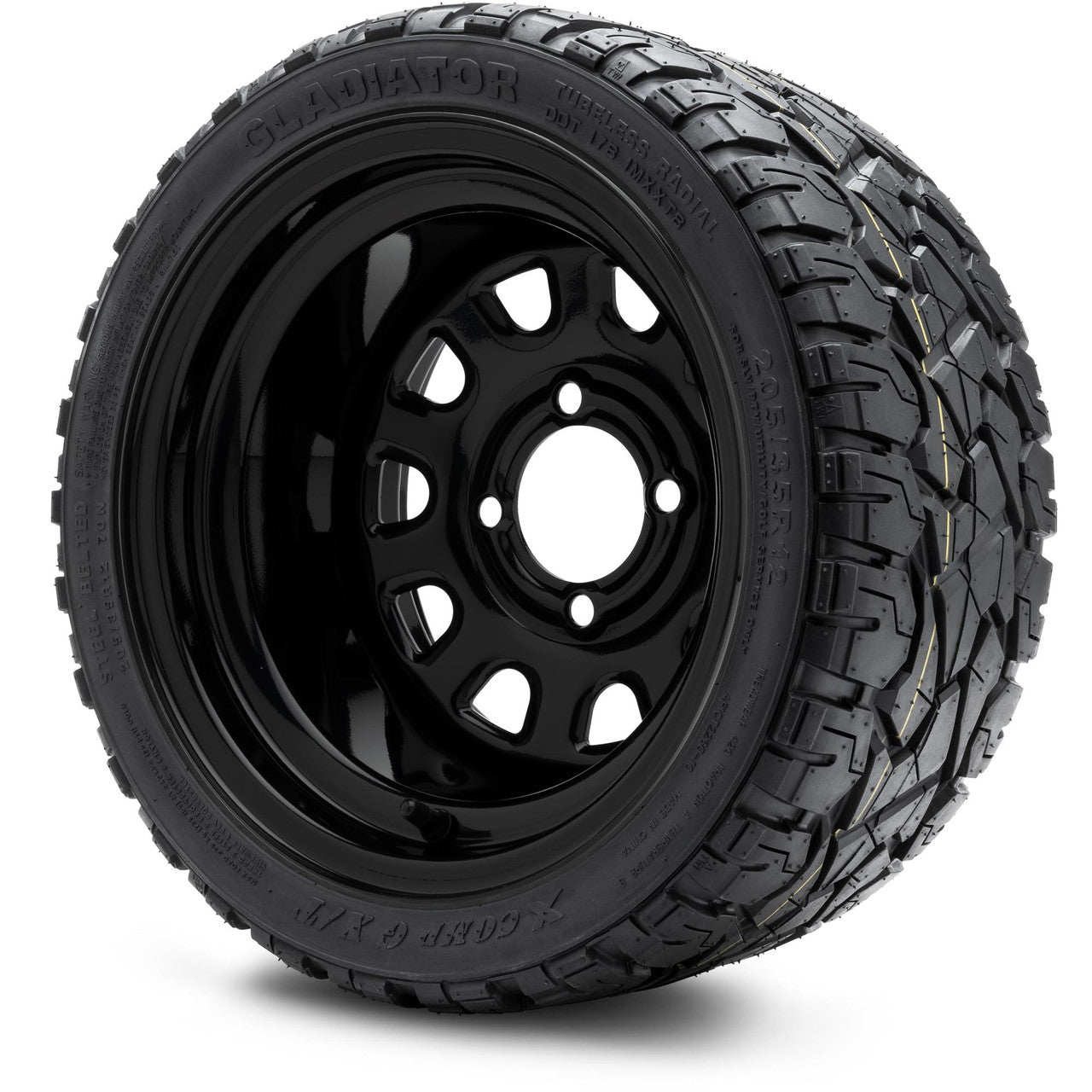 MODZ® 12" Steel D-Window Glossy Black Wheels & Off-Road Tires Combo