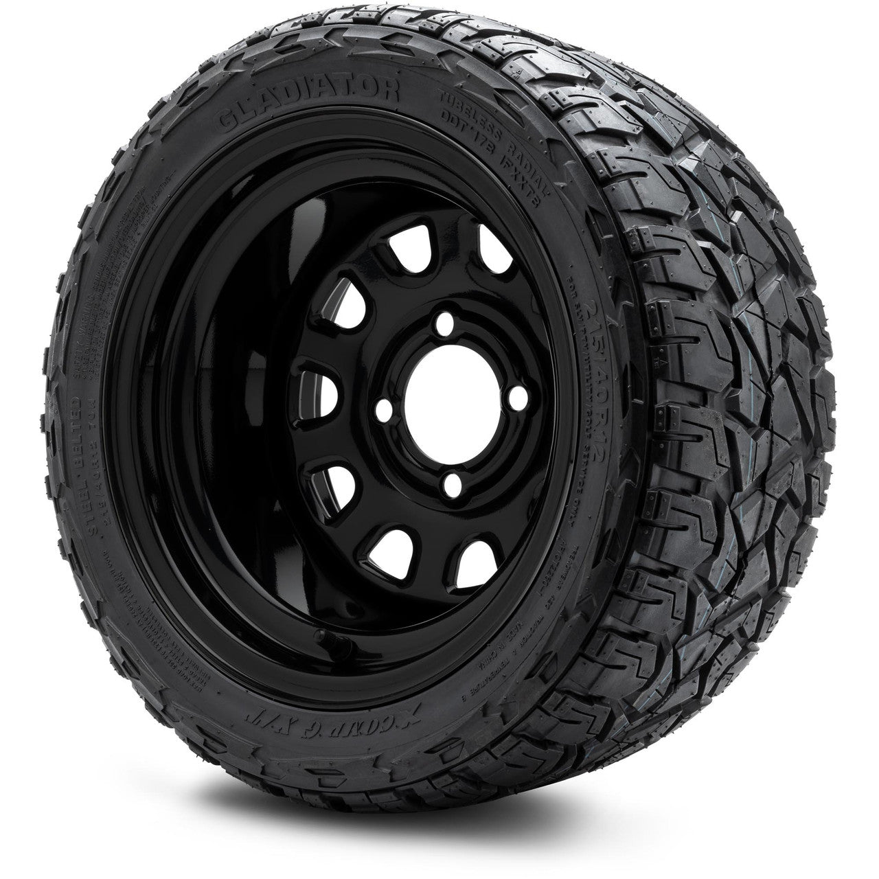 MODZ® 12" Steel D-Window Glossy Black Wheels & Off-Road Tires Combo