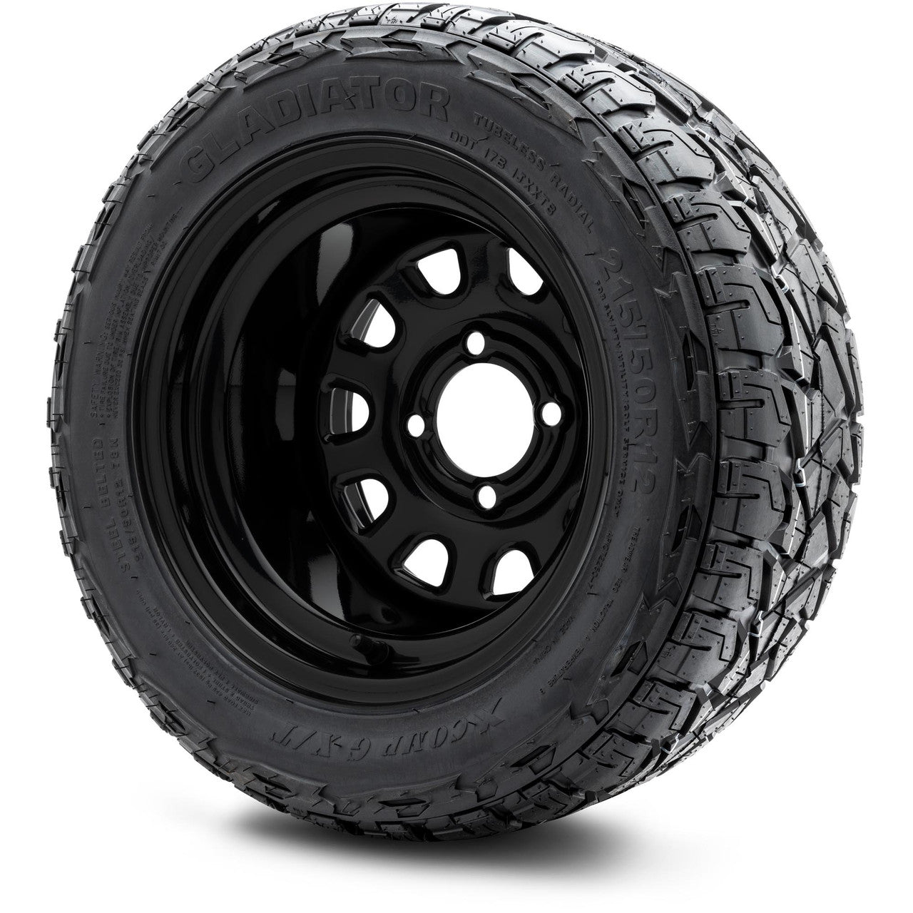 MODZ® 12" Steel D-Window Glossy Black Wheels & Off-Road Tires Combo