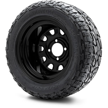 MODZ® 12" Steel D-Window Glossy Black Wheels & Off-Road Tires Combo