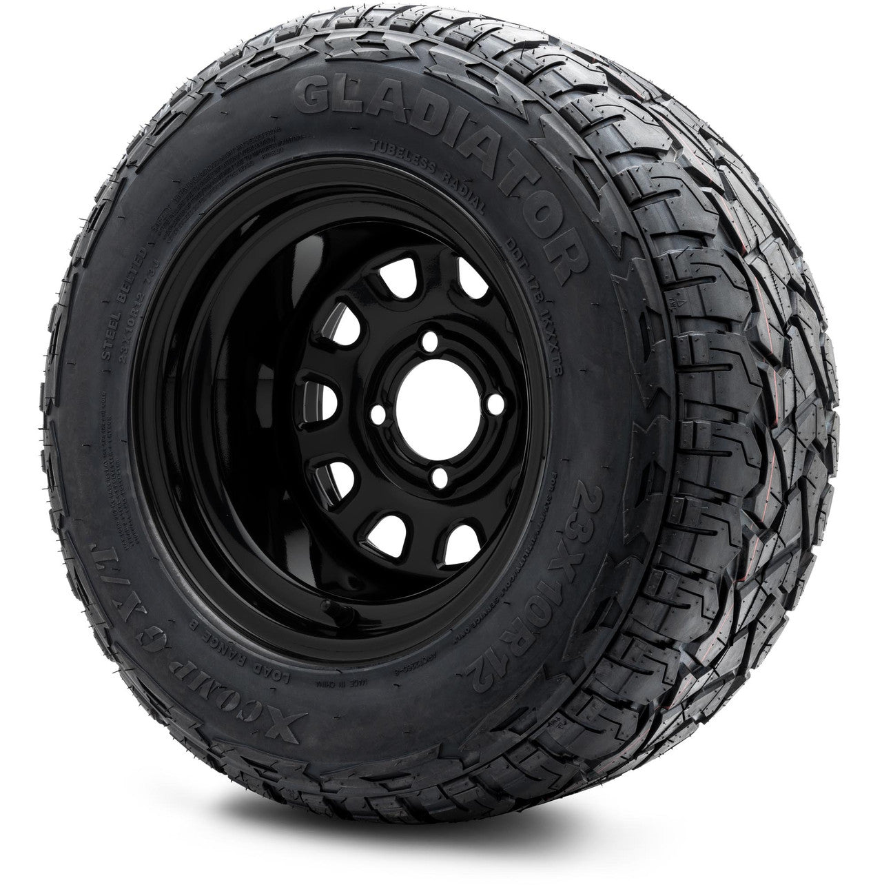 MODZ® 12" Steel D-Window Glossy Black Wheels & Off-Road Tires Combo