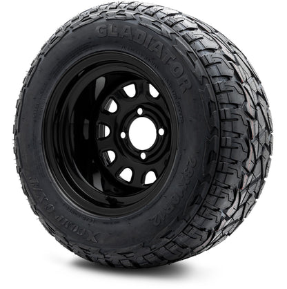 MODZ® 12" Steel D-Window Glossy Black Wheels & Off-Road Tires Combo