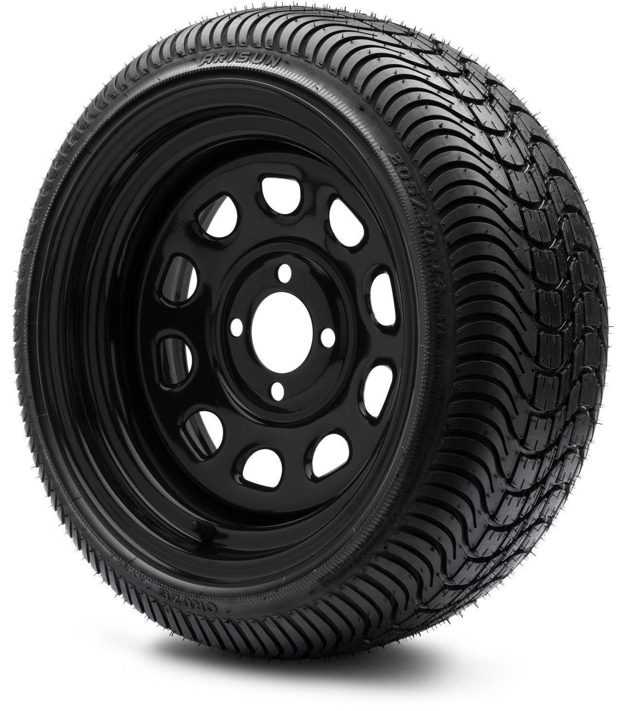 MODZ® 14" Steel D-Window Glossy Black Wheels & Street Tires Combo