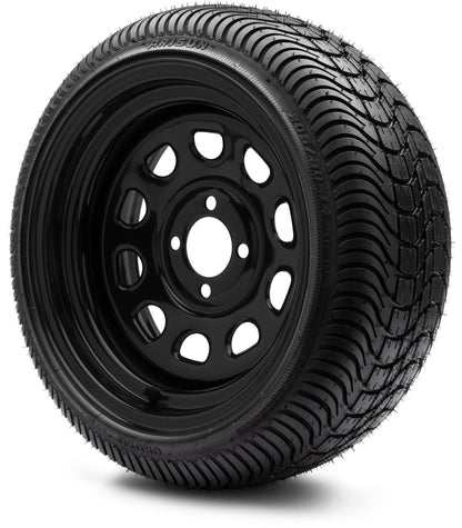 MODZ® 14" Steel D-Window Glossy Black Wheels & Street Tires Combo