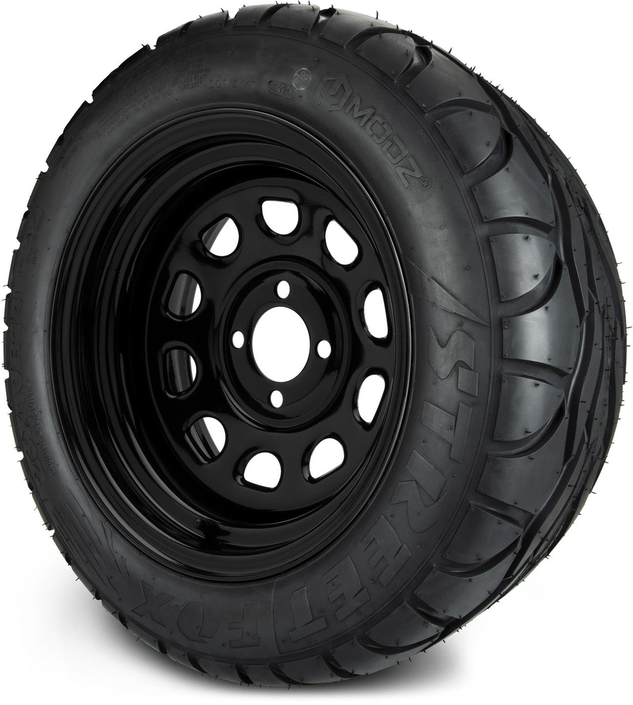 MODZ® 14" Steel D-Window Glossy Black Wheels & Street Tires Combo
