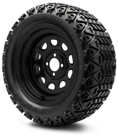 MODZ® 14" Steel D-Window Glossy Black Wheels & Off-Road Tires Combo