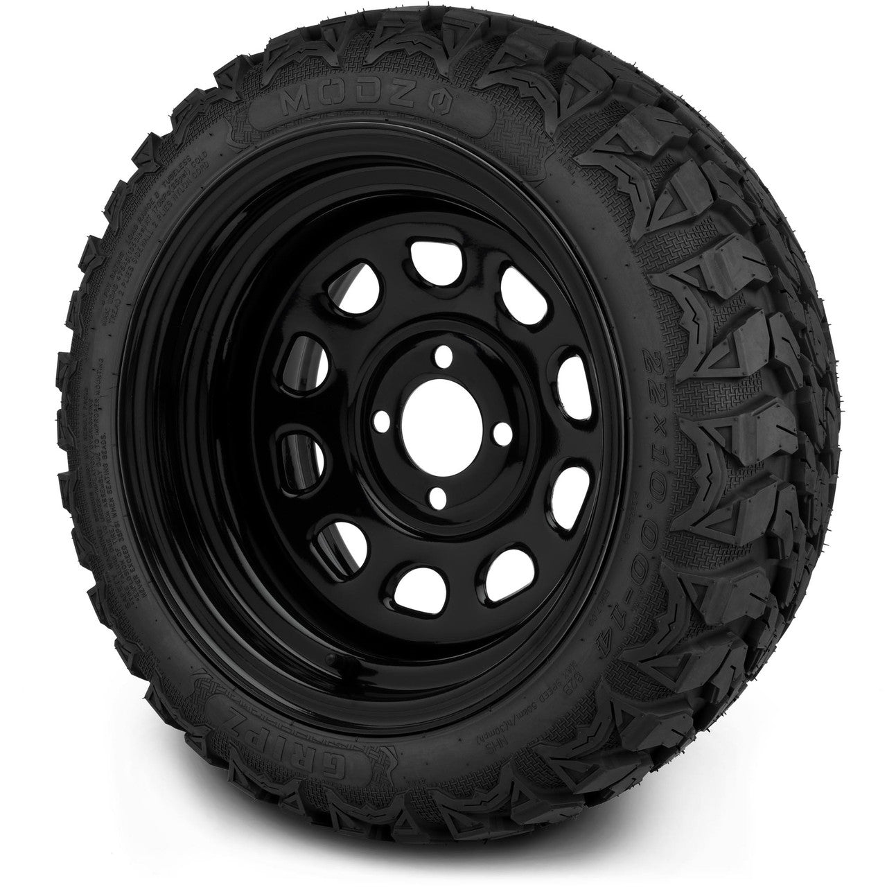 MODZ® 14" Steel D-Window Glossy Black Wheels & Off-Road Tires Combo