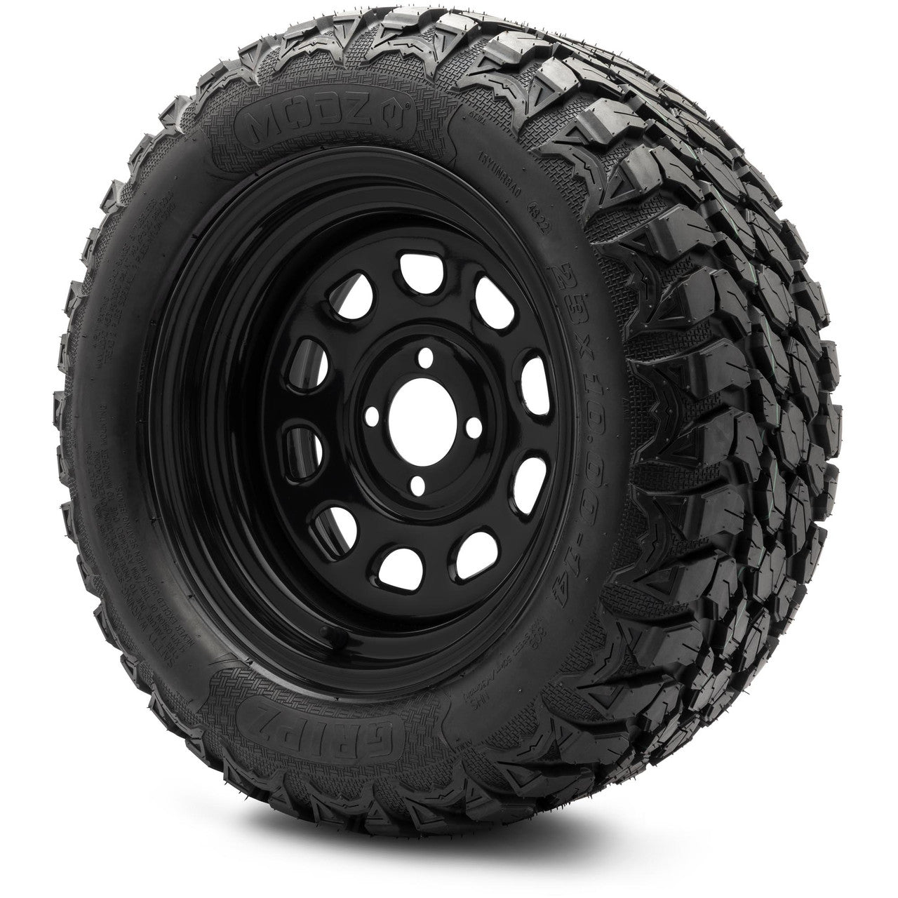 MODZ® 14" Steel D-Window Glossy Black Wheels & Off-Road Tires Combo