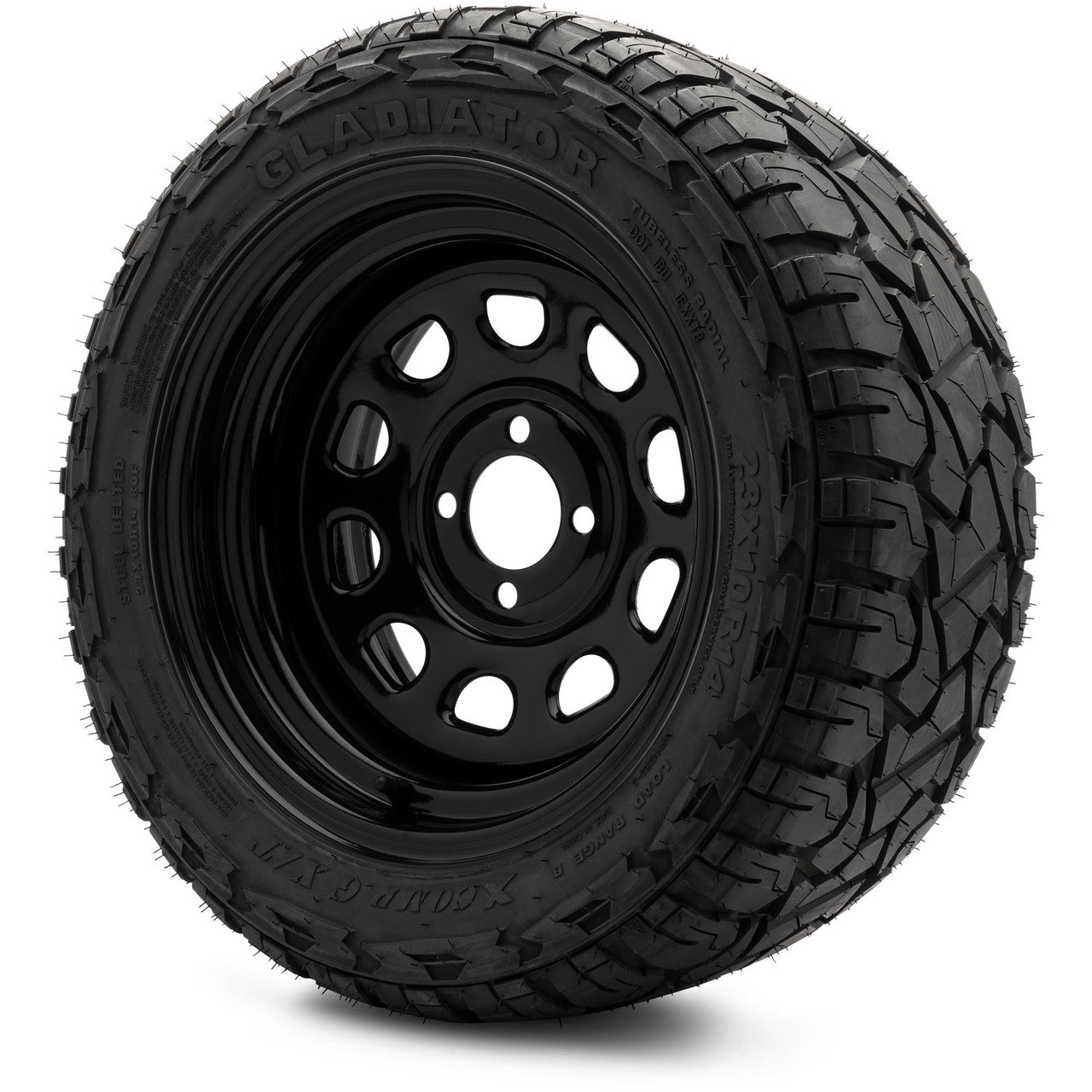 MODZ® 14" Steel D-Window Glossy Black Wheels & Off-Road Tires Combo