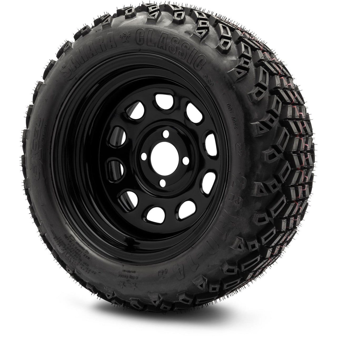 MODZ® 14" Steel D-Window Glossy Black Wheels & Off-Road Tires Combo