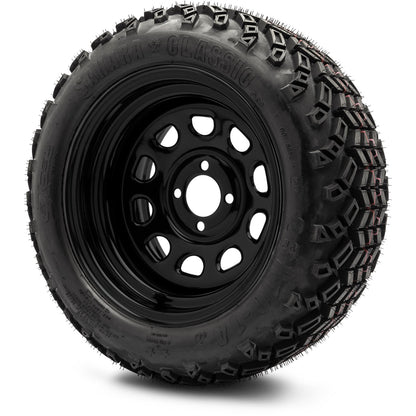 MODZ® 14" Steel D-Window Glossy Black Wheels & Off-Road Tires Combo