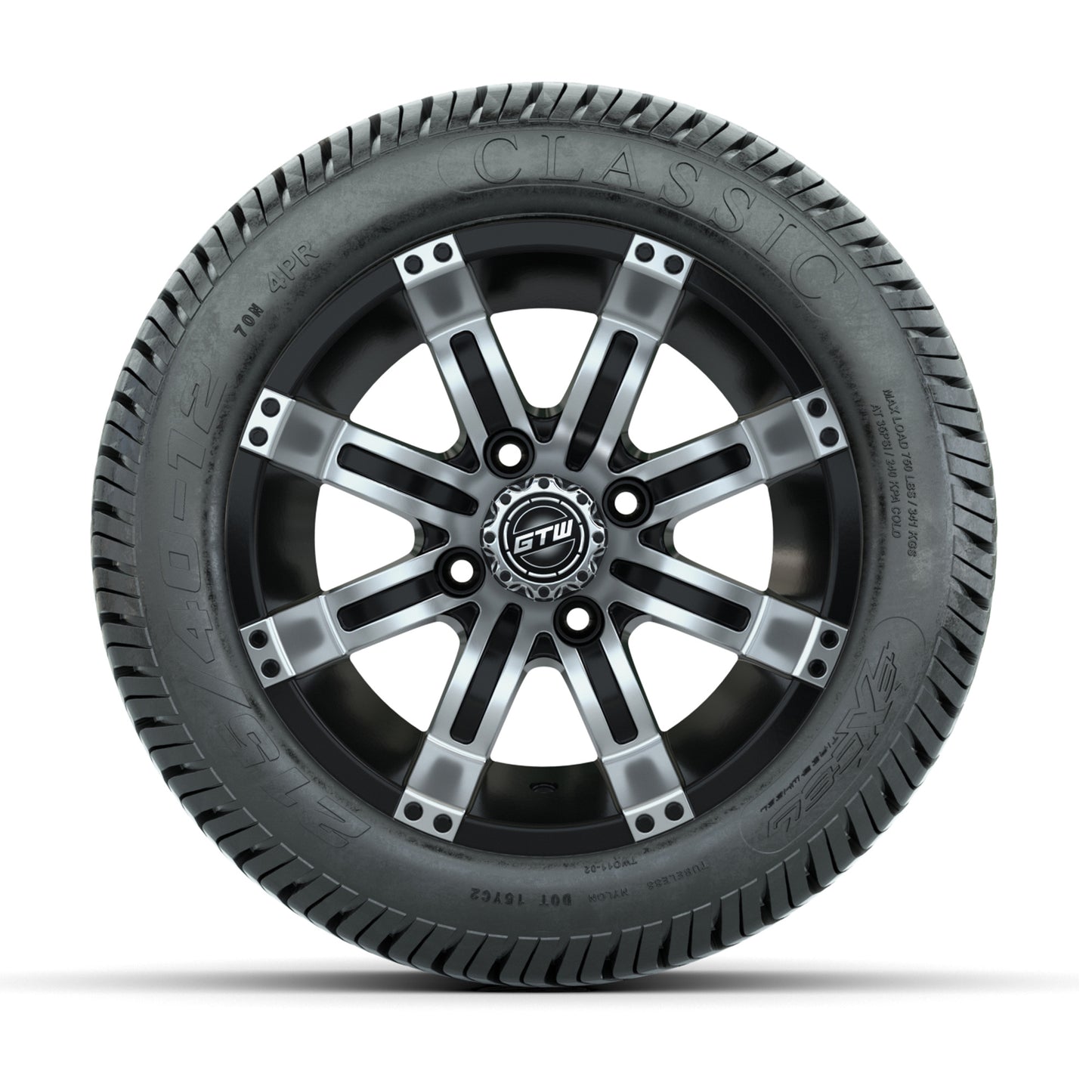 12” GTW Tempest Black and Machined Wheels with Excel Lo-Profile Street Tires – Set of 4