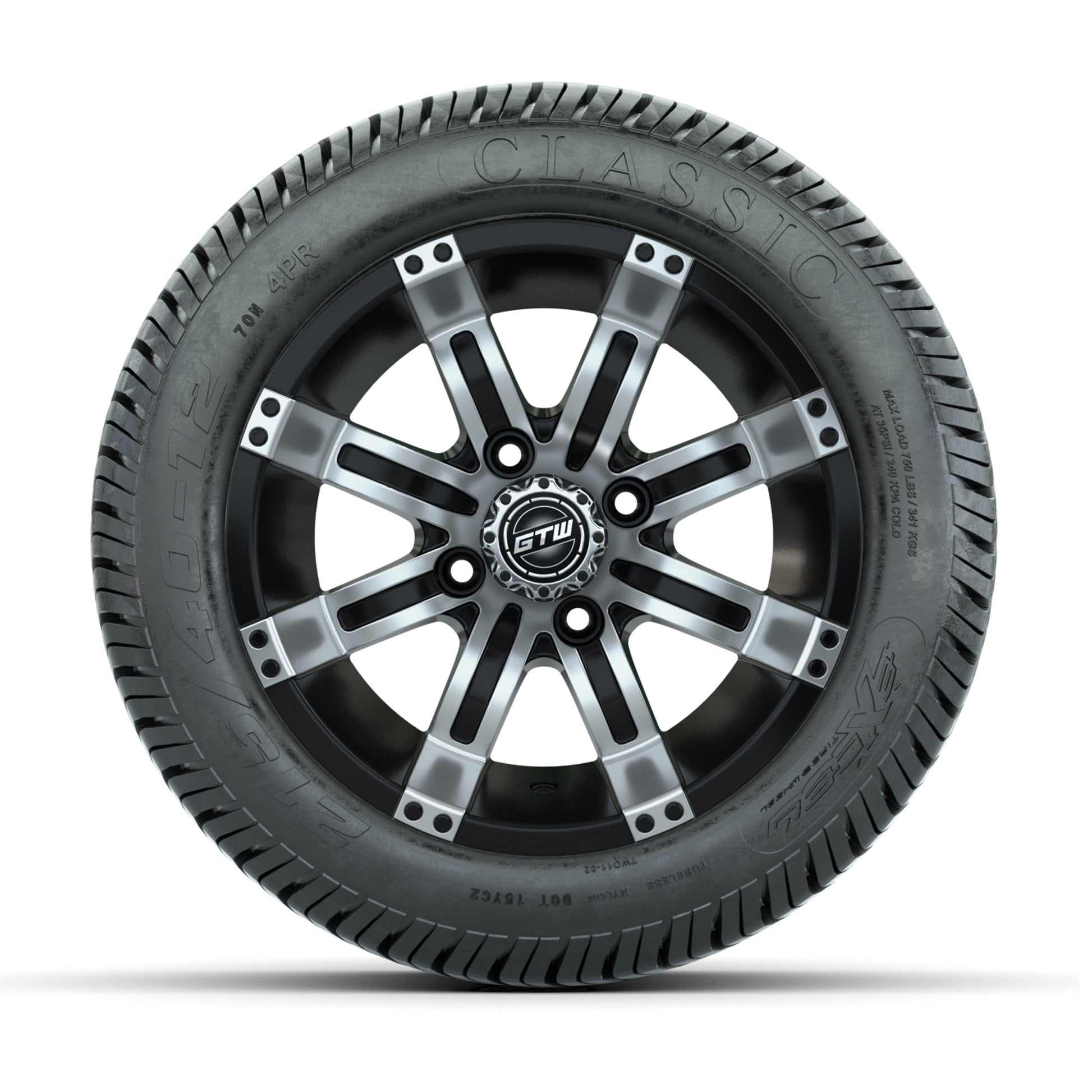 12” GTW Tempest Black and Machined Wheels with Excel Lo-Profile Street Tires – Set of 4