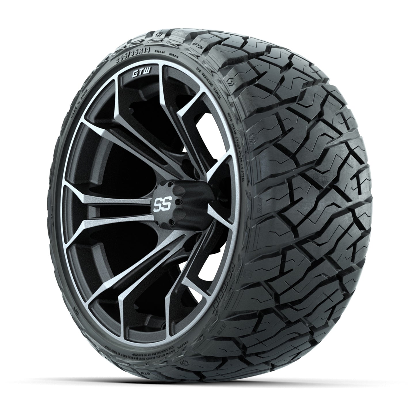GTW® Spyder Matte Black/Bronze 14 in Wheels with 205/35-R14 Maverick Low-Profile All-Terrain Tires – Full Set