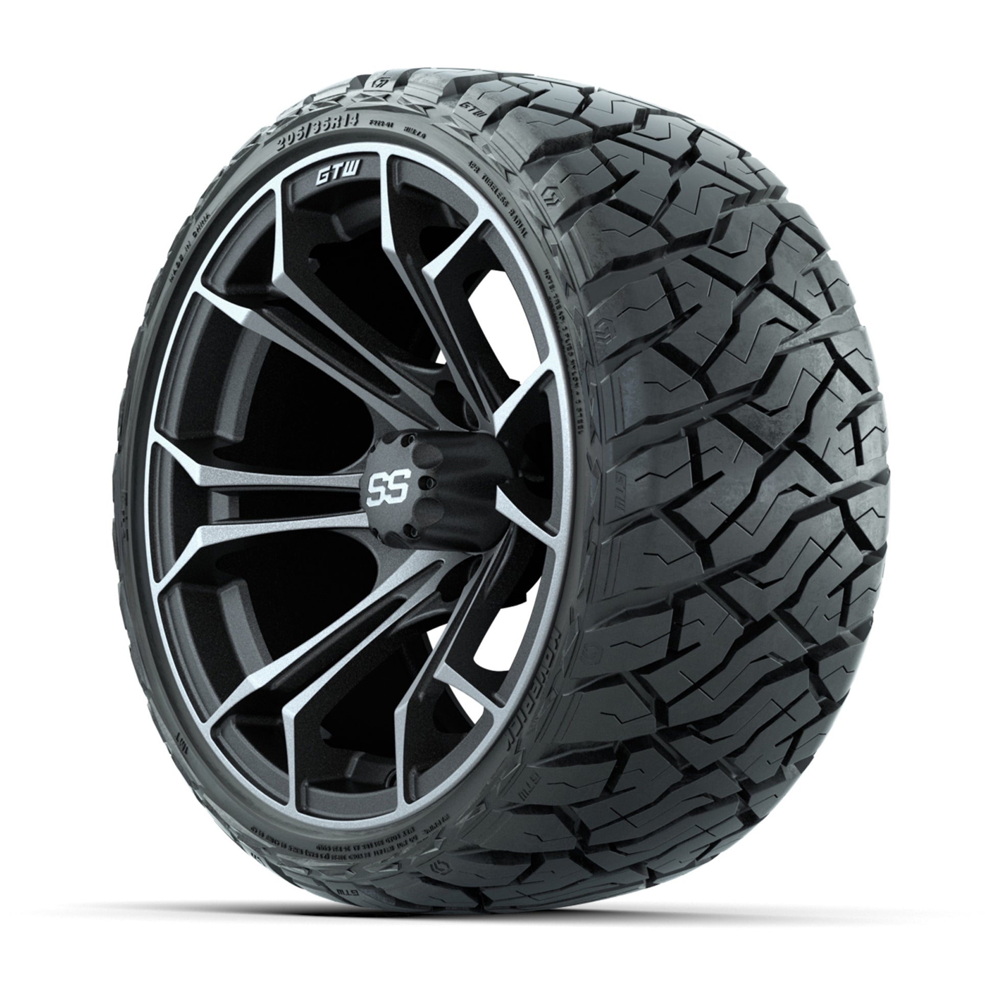 GTW® Spyder Matte Black/Bronze 14 in Wheels with 205/35-R14 Maverick Low-Profile All-Terrain Tires – Full Set