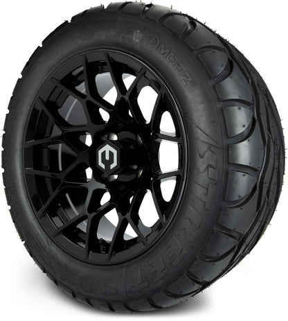 MODZ® 14" Blitz Glossy Black Wheels & Street Tires Combo
