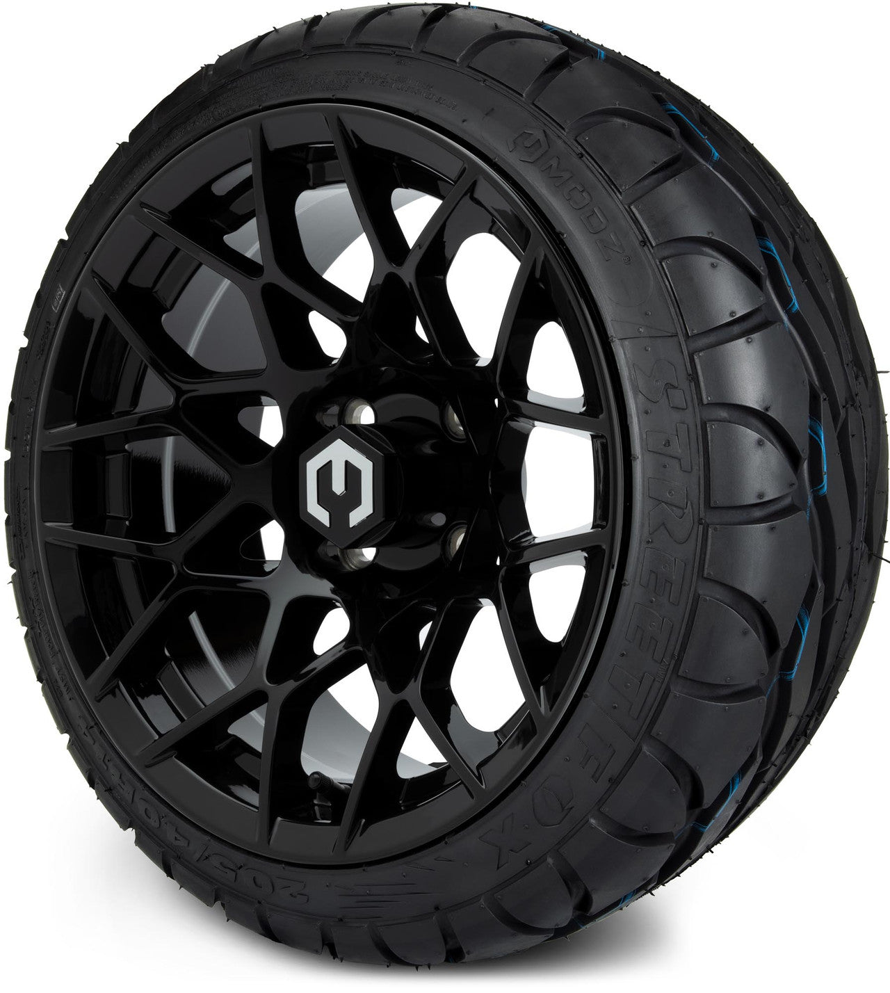 MODZ® 14" Blitz Glossy Black Wheels & Street Tires Combo