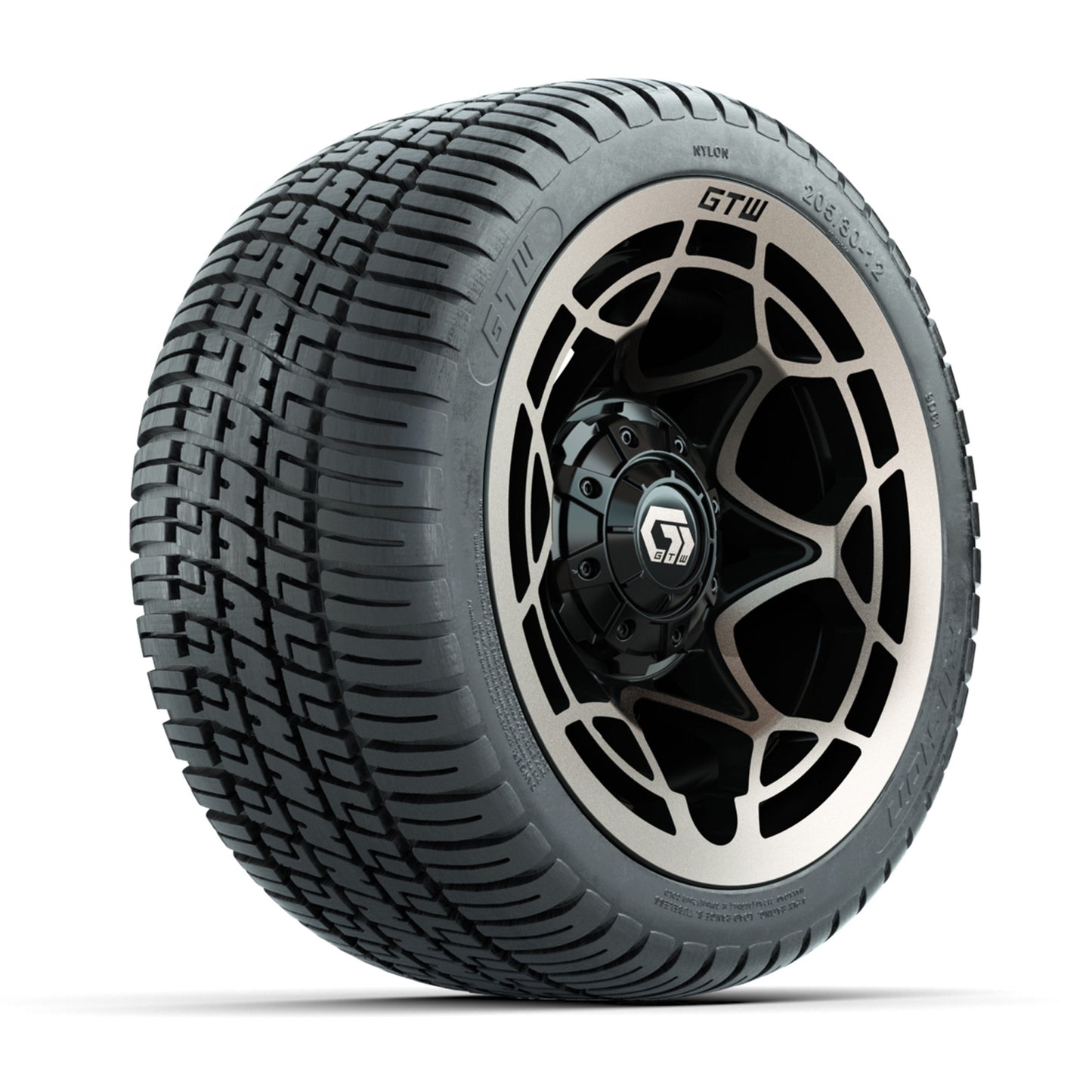 GTW® Nexus Black with Bronze Face 12 in Wheels with 205/30-12 Fusion Street Tires – Full Set