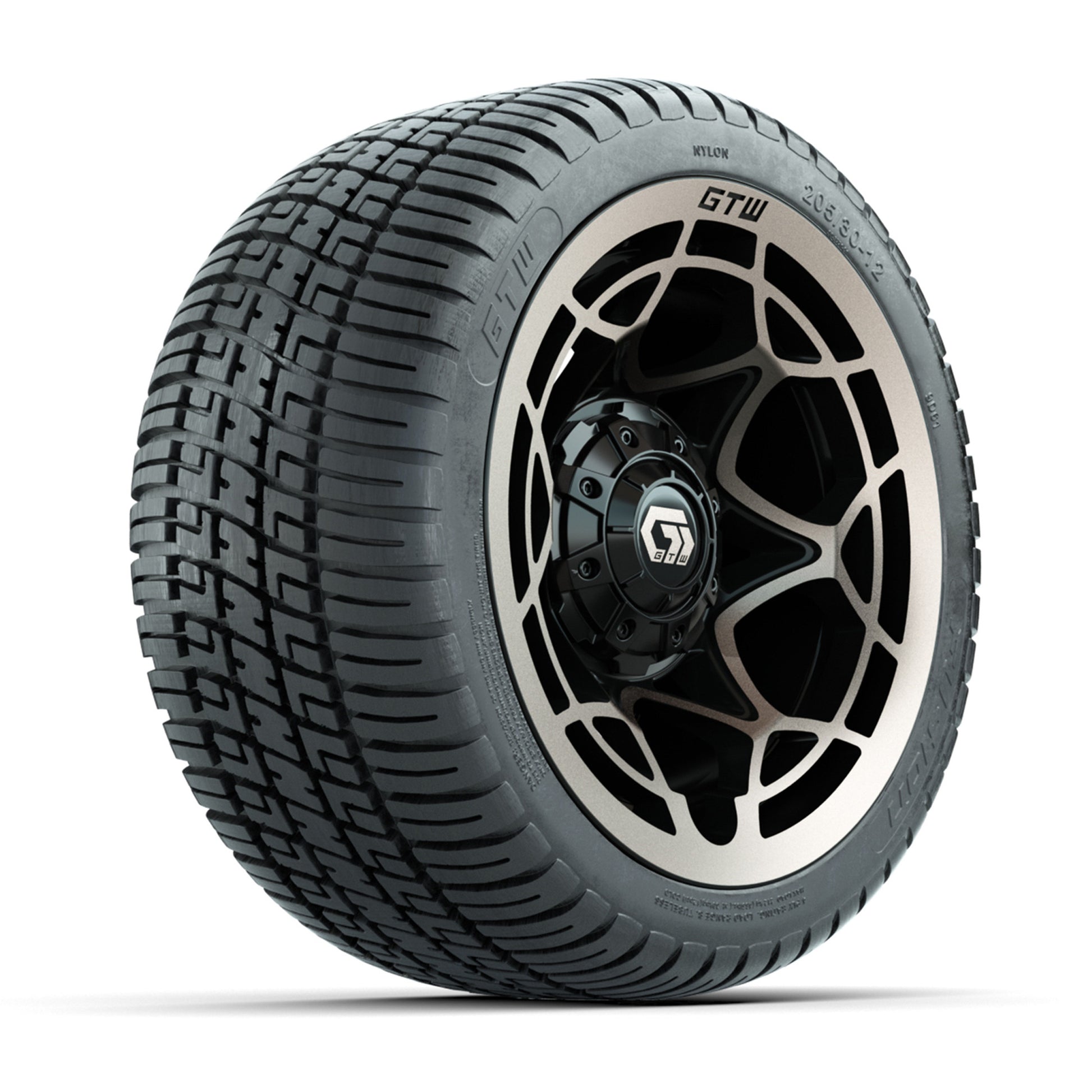 GTW® Nexus Black with Bronze Face 12 in Wheels with 205/30-12 Fusion Street Tires – Full Set