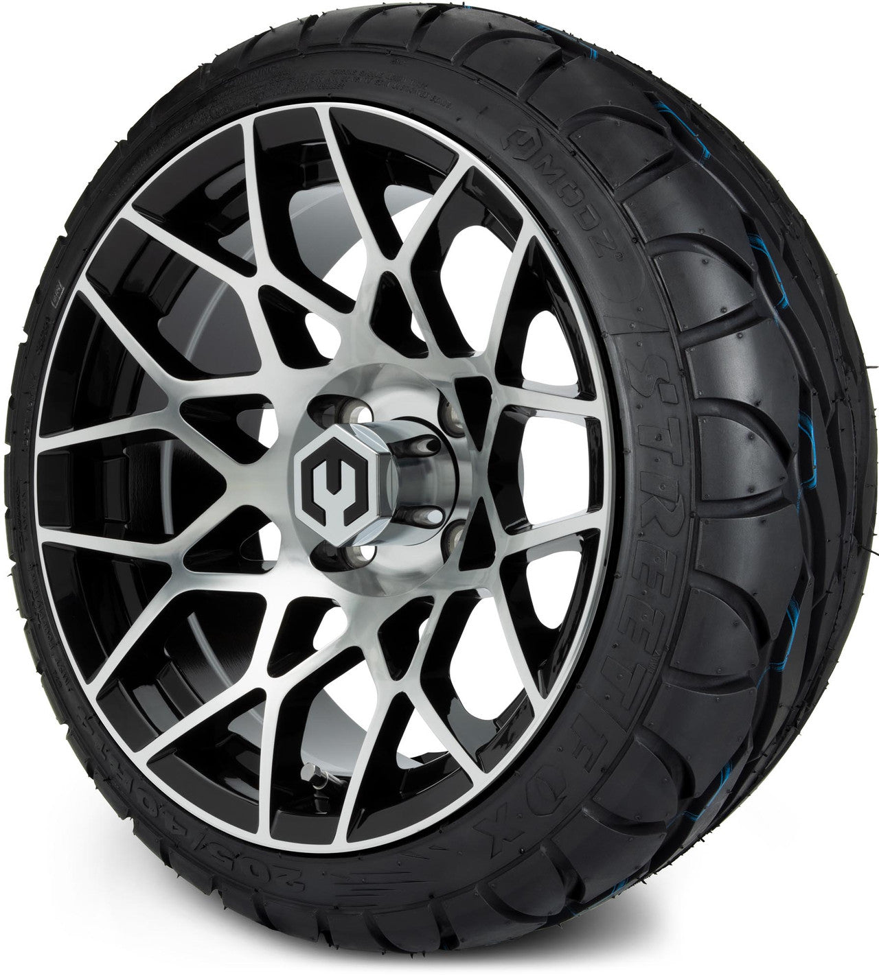 MODZ® 14" Blitz Machined Black Wheels & Street Tires Combo