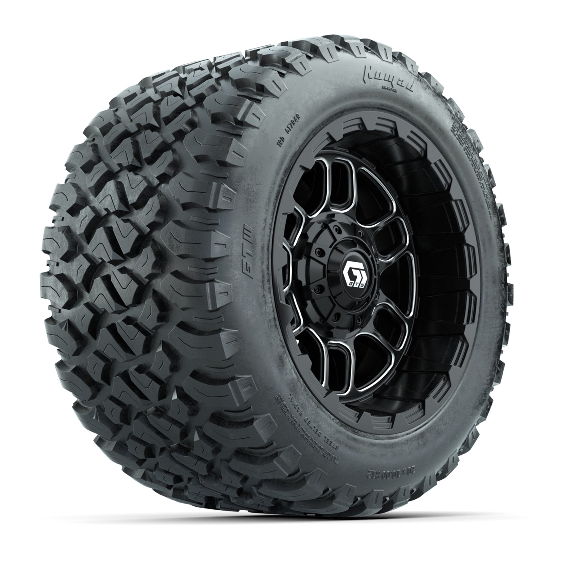 GTW® Titan Black/Machined 12 in Wheels with 20X10-12 Nomad Steel Belt Radial All-Terrain Tires – Full Set