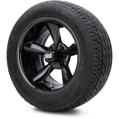 MODZ® 14" Godfather Glossy Black Wheels & Street Tires Combo