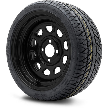 MODZ® 14" Steel D-Window Glossy Black Wheels & Street Tires Combo