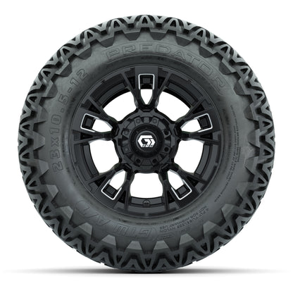 GTW® Vandal Matte Black/Machined 12 in Wheels with 23X10.5-12 Predator All-Terrain Tires – Full Set