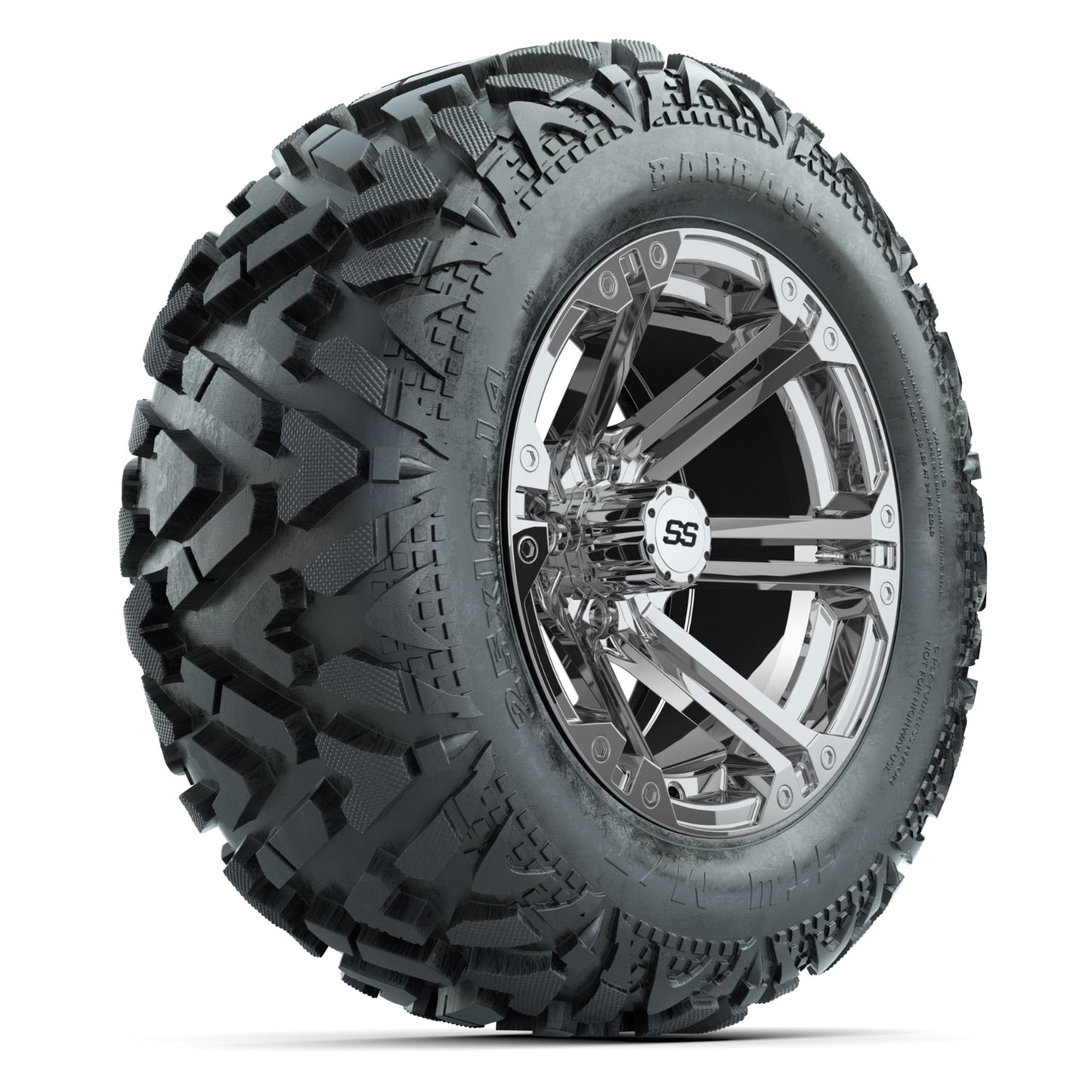 GTW Specter Chrome 14 in Wheels with 25x10-14 Barrage Mud Tires – Full Set
